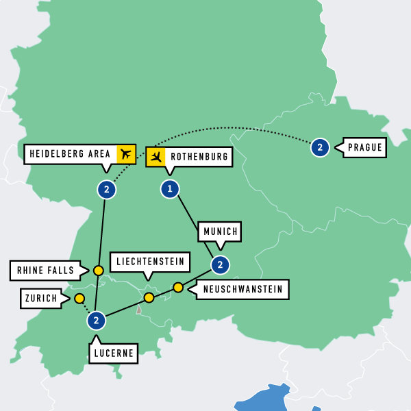 Map of Bavaria and Switzerland