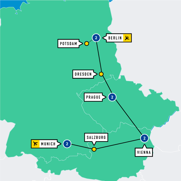 Map of Germany, Prague and Austria