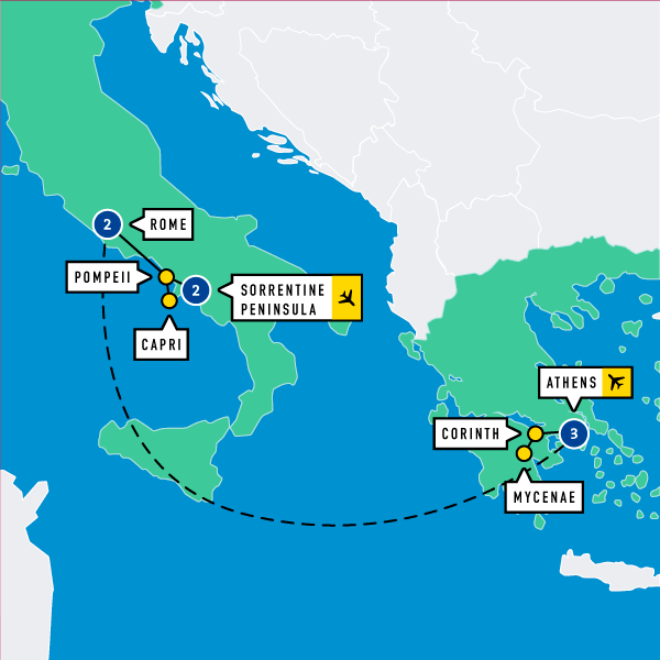 Map of Italy and Greece