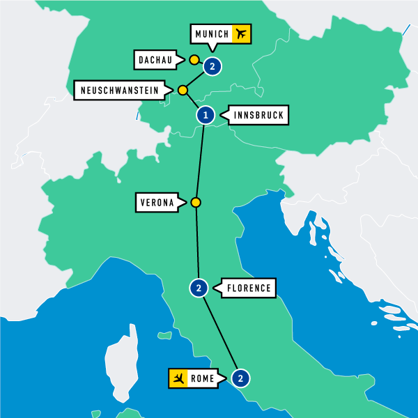 Map of Rome to Munich