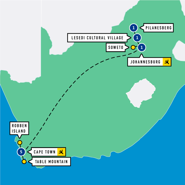 Map of South Africa: WorldStrides Volunteer Tour