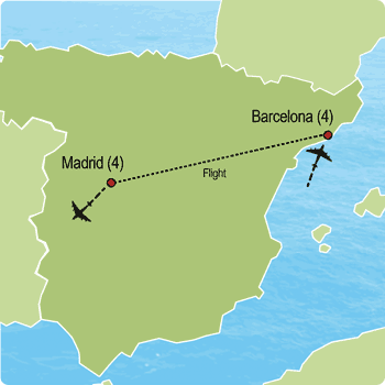 Map of Barcelona and Madrid Soccer Tour