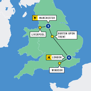 Map of The English Soccer Experience: London and Manchester