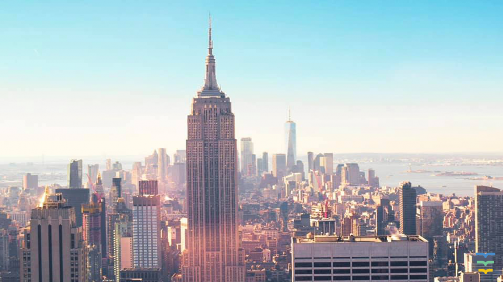 Empire State Building New York skyline online meeting background