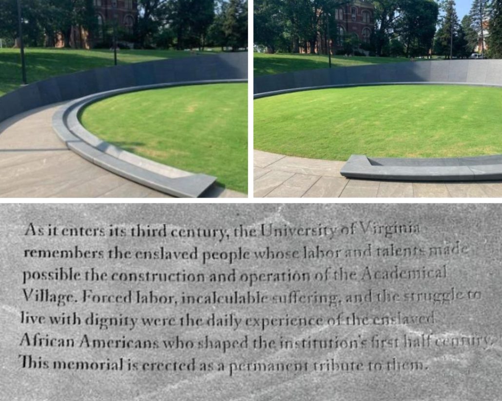 Photo collage of University of Virginia Memorial to Enslaved Laborers